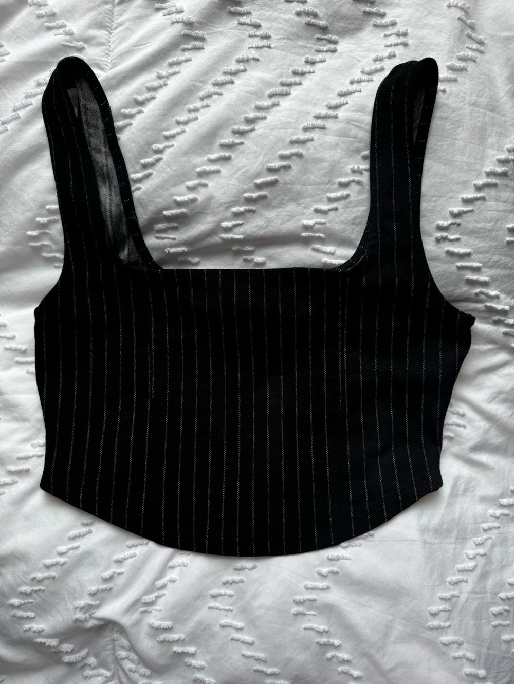 Black Pinstripe Square-Neck Crop Tank